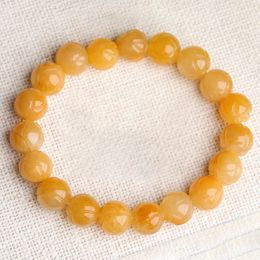 Joursneige jaune vieux bracelets en pierre naturelle Huanglong 10 mm Bracelets de lotus sculptés