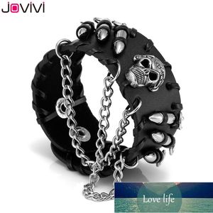 Jovivi 1x heren armbanden metalen fietser zwart brede bullet schedel spike ketting koeienhuid lederen punk rots armband verstelbare polsband fabriek prijs expert ontwerp