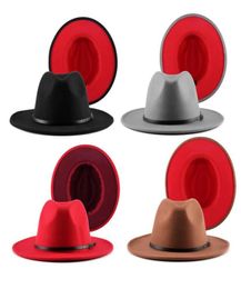 Jovivi Fashion Two Tone Red Wide Brim Panama Trilby Cap Wool Felt Fedora Hat Panama Hat Casual Jazz Hats for Men Women1421369