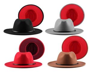 Jovivi Fashion Two Tone Red Wide Brim Panama Trilby Cap Wool Fedora Hat Panama Hat Casual Jazz Hats For Men Women5881098