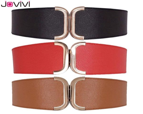 Jovivi nouvelle mode entière dame Vintage maigre large élastique Cinch femmes ceinture taille ceinture décor noir rouge marron couleur C0336645372661716