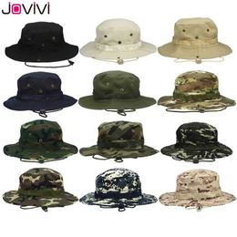 Jovivi Outdoor Boonie Sombrero de ala ancha Transpirable Safari Pesca S Protección UV Plegable Escalada militar Gorras de verano 220114