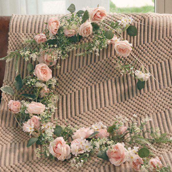 Joy Party 17m Fleurs séchées en soie Rose Peony Garland Eucalyptus Artificiel Feuts Vines Plantes pour le mariage Portes Arcs Portes de portes Décor 230613