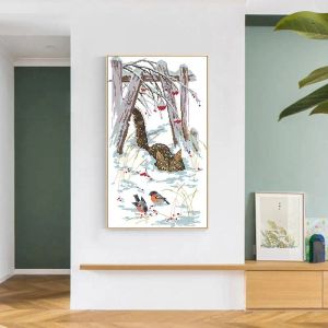 Joy Sunday Cross Stitch Kitten Play in de sneeuwgedrukte borduurkits aida 11ct 14ct geteld en gestempelde set room decor ambachten