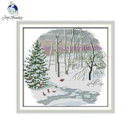 Joy Sunday Suburban Four Seasons-Winter Chinese Kruissteek Kits Getelte bedrukte Cross Stitch Needle Work Cross-steek