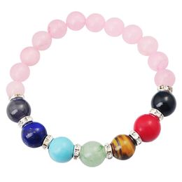 Gift Joya 14SB1037-8mm Bracelet de perles de quartz rose naturel 7 Chakra Gemone Crystal Healing Reiki Women Jewelry Bangle Shippi2463