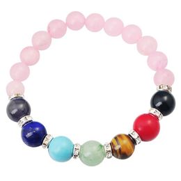 Joya cadeau 14SB1037-8MM bracelet de perles de Quartz Rose naturel 7 Chakra pierres précieuses cristal guérison Reiki femmes bijoux bracelet Shippi257R