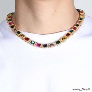 Joyas aangepaste statement choker kleurrijke diamant tennis kubieke zirkoon cubaanse linkketen hiphop sieraden