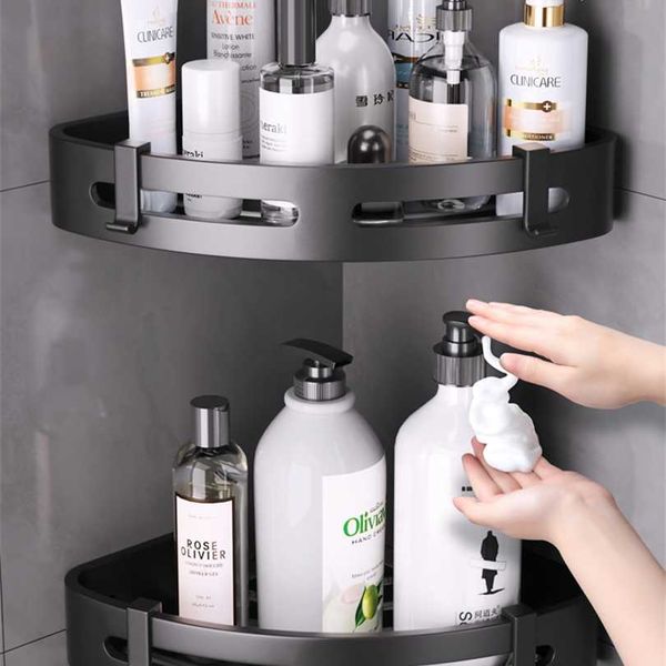 Joybos étagère d'angle salle de bain étagères de rangement en aluminium toilette Triangle gratuit poinçonnage support de douche accessoires 211102