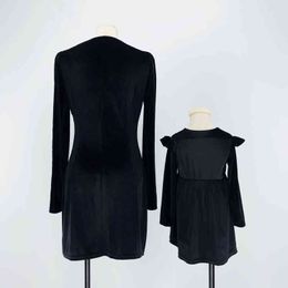 Joyccin vestido de fiesta de terciopelo negro para mamá e hija vestido de alta calidad para trajes a juego familiares (721825)