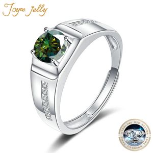 JoyceJelly Mens Jewelry S925 Sterling Silver Ring 1CT D Color Lab Gemaakte diamantliefhebber trouwringen Resizable cadeau 240507