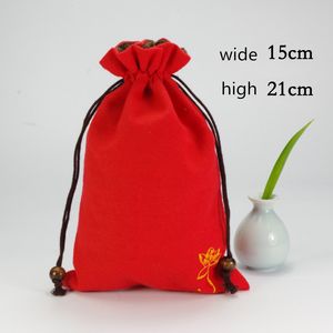 Bolsa de almacenamiento de tela de estilo chino alegre, bolsas de joyería de viaje, bolsa con cordón de terciopelo rojo, bolsa para pulsera, collar, 1 Uds.