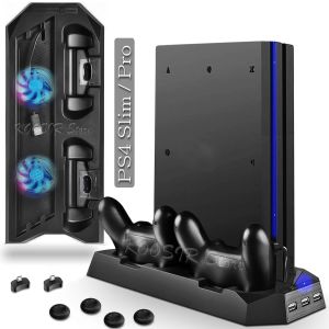 Joysticks Gloednieuwe PS4 Slim Game Console Vertical Stand Cooling Fan voor Sony PlayStation 4 Slim / Pro met 2 controller laadstation