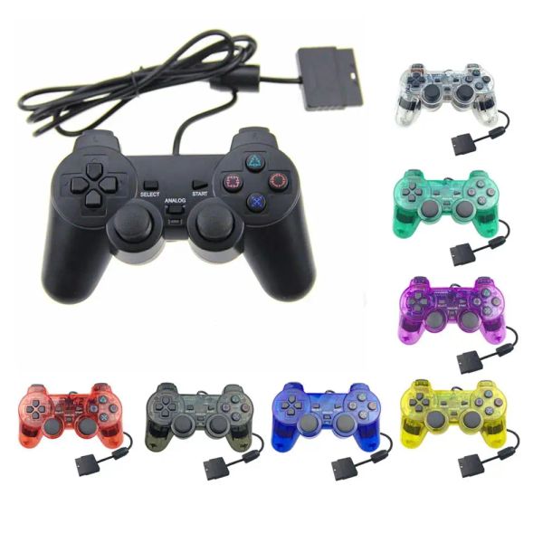 Joysticks pour le contrôleur de jeu filaire PS2 Gamepad Double vibration Clear Controller Gamepad Joypad pour Sony Playstation PS2 Controle