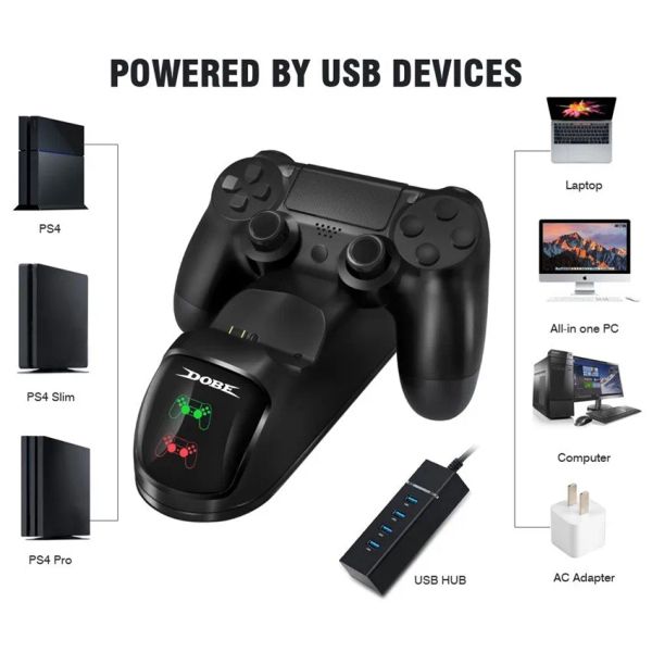 Joysticks for PS4 Contrôleur double charge de chargement de quai 4 micro usb chargeur de chargement de chargement pour playstation 4 slim / ps4 pro