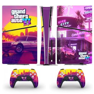 Joysticks Grand Theft Auto VI GTA 6 PS5 Slim Disc Skin Sticker Decal Cover pour console et 2 contrôleurs Nouveaux linailes PS5 Slim Disk Vinyle