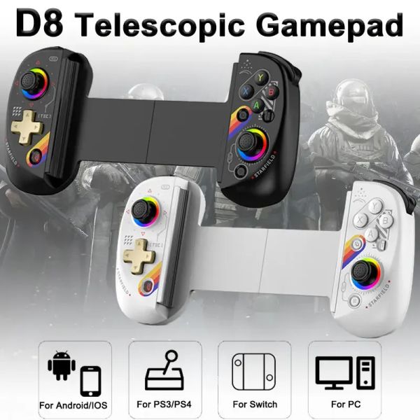 Joysticks Vente chaude BSP D8 RVB Tablet Controller Wireless Handle For Switch Game Bluetooth Stiring Joystick pour P3 P4 Android iOS Gamepa