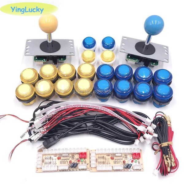 Joysticks yinglucky sanwa kit de bricolage 2 joueurs bricolage Kits de jeu de manette d'arcade avec 20 boutons d'arcade LED vers Kit d'encodeur USB arcade