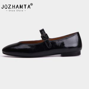 Jozhamta Tamaño 33-42 Mujeres zapatos Ballet Flats Zapatos de cuero Real Buesta de hebilla de hebilla casual tacones de lujo Mary Janes Office Dama 240329