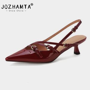 Jozhamta Taille 34-42 Femmes Sandales à talons Rétro Rome High Heels Chaussures pour femmes Summer 2024 Ins Real Leather Buckle Talon Sandale 240506