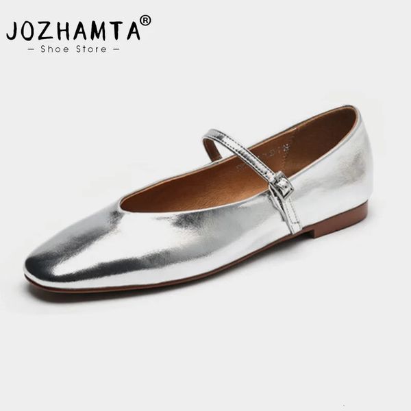 Jozhamta size 34-43 femmes chaussures de ballet flats softs en cuir en cuir silver silver silfle boucle décontractée talons basse chaussures de robe de mariée 240418