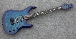 Livraison Gratuite JP6 Ernie Ball JPX John Petrucci Lake Blue Matelassé Maple Top Guitare Électrique Matériel Noir, Tremolo Bridge