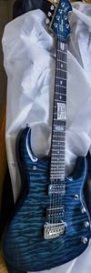 JPX Ernie Ball Music Man John Petrucci Lake Blue Burst Flame Maple Top Guitare électrique Double verrouillage Tremolo Bridge Whammy Bar Matériel chromé