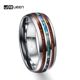 JQUEEN 8mm hawaïen Koa bois et coquille d'ormeau anneaux en carbure de tungstène bandes de mariage pour hommes confort Fit taille 417 240112