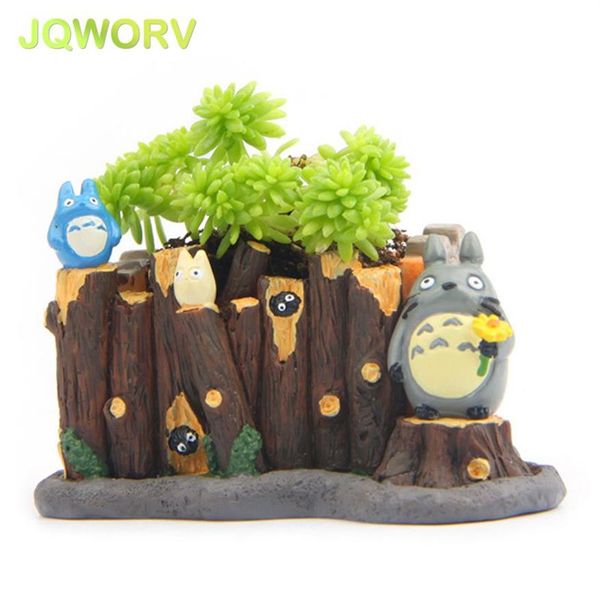 JQWORV Maceta suculenta de dibujos animados modernos, maceta de resina, artesanías creativas, maceta de Totoro bonita, decoración del hogar, florero, mini macetas de jardín Y22066