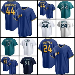 44 Julio Rodriguez Maillot de baseball Ken Griffey Jr. Ichiro Suzuki Luis Castillo Bryce Miller Andres Munoz Cal Raleigh Teoscar Hernandez Sam Haggerty