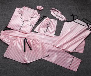 Jrmissli Pajamas Femmes 7 pièces PAJAMAS PINK SETS SATIN SELK SEXY LINGERIE HOME PEUR DES VORDES PAJAMAS SET PIJAMA FEMME8899744