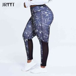 Jryyt buikcontrole plus size sport leggings dames hight taille fitness yoga broek zak dames mesh patchwork workout panty's nieuwe h1221