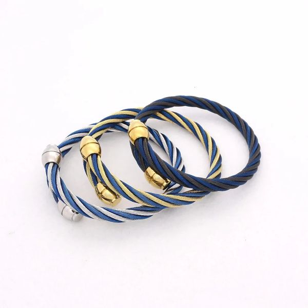 JSBAO hommes/femmes bijoux de mode or noir bleu couleur en acier inoxydable fil torsion sauvage câble manchette Bracelet Bracelet pour femmes cadeau 240327