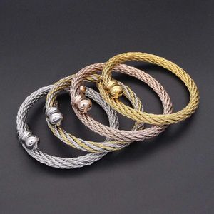 JSBAO Mannen / Dames Mode-sieraden Goud / Rose / Zilver Kleur Roestvrijstalen Draad Twist Wild Kabel Manchet Bracelet Bangle voor Vrouwen Q0717