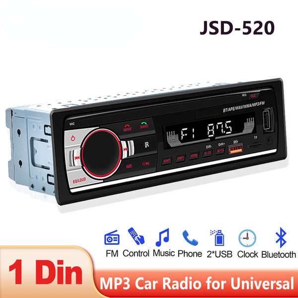 JSD-520 autoradio 1Din FM lecteur MP3 Audio stéréo entrée AUX USB/SD fonction de charge avec télécommande dans la musique du tableau de bord
