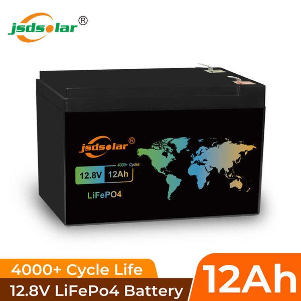 Jsdsolar 12V 12Ah LiFePO4 Batterie 4000+ Cycles Intégré 15A BMS pour Fish Finder Scooter Street Light CCTV Caméra Jouets Camping