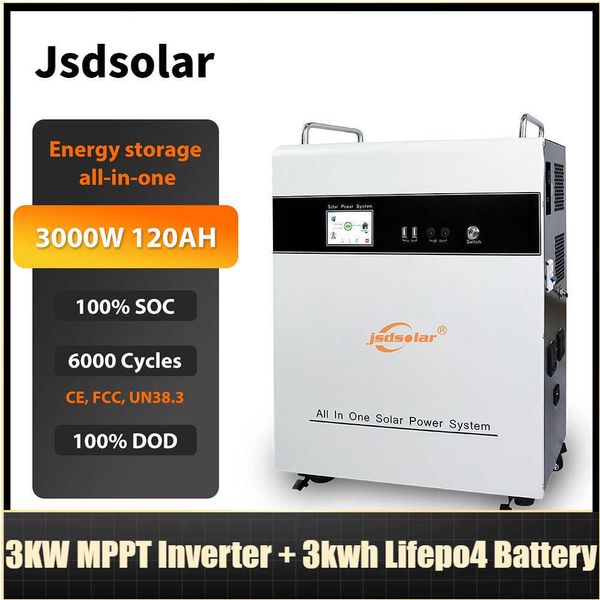 Jsdsolar 3kw stockage d'énergie tout-en-un MPPT onduleur + 25.6v 120ah Lifepo4 batterie batterie externe pour Camping en plein air ue taxe gratuite