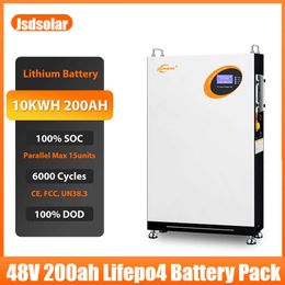 Jsdsolar 48V 200Ah LiFePO4 Batterie 51.2V 10Kwh 6000 Cycles Batterie lithium-ion LFP pour le stockage de l'énergie solaire domestique Taxe gratuite