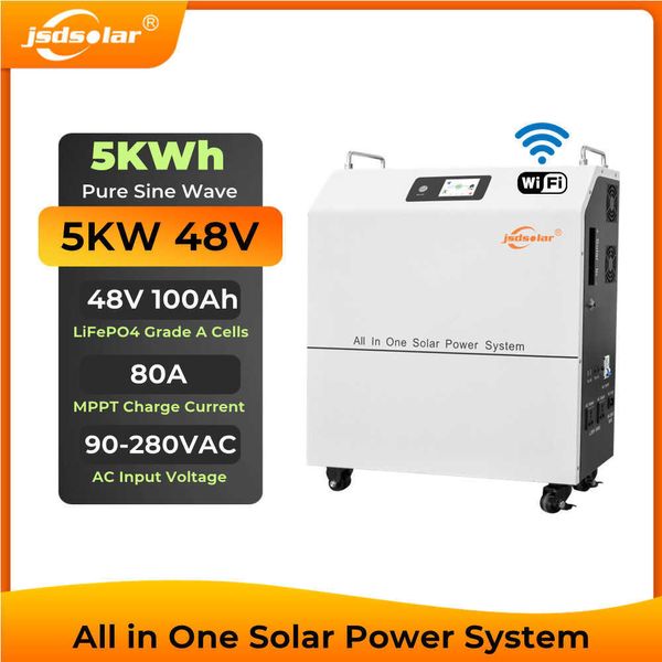 Jsdsolar 5KW tout en un système d'alimentation solaire avec WIFI 48V 100Ah LiFePO4 batterie 220V centrale solaire pour la maison en plein air