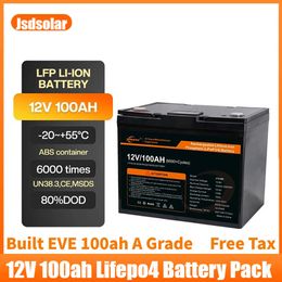 JSDSOLAR 6000 Cycli 12.8V 100AH ​​LIFEPO4 Batterij Pack Ingebouwde BMS 1,28 kW gebouwde EVE-cellen 12V met LCD-displayscherm geen belasting