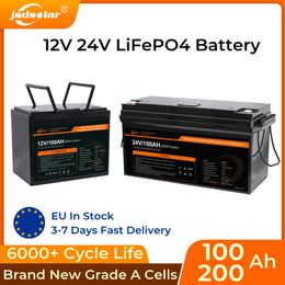 jsdsolar LiFePO4-accu 100Ah 12V 24V Ingebouwd 100A BMS 6000+ cycli Perfect voor back-upstroom Thuis Energieopslag Gratis belasting