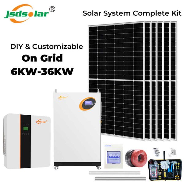 jsdsolar On Grid Système Solaire Kit Complet 6-33KW 24KW Mono Panneau Solaire + Onduleur IP65 + Batterie LiFePO4 DIY Système Solaire Hybride