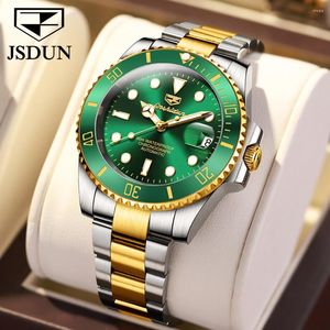 JSDUN Relojes de pulsera automáticos Reloj mecánico para hombres Diseño de fantasma de agua verde Correa de acero inoxidable Espejo de zafiro Relojes masculinos impermeables