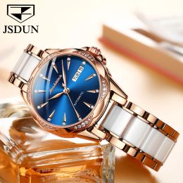 Jsdun Top Brand Luxury 50 mètres étanche Sapphire Lens Mécanical Watch For Women Design Diamond montre des cadeaux simples pour la belle