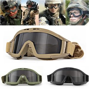 JSJM AirSoft Tactical Goggles 3 Lens Winddichte stofdichte schietpartij Motocross Motorfiets Mountaining Glazen CS Safe Protection 240425