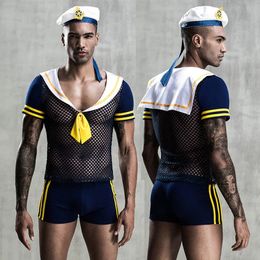 JSY-Lencería Sexy para Cosplay para hombre, uniforme de marinero, conjunto de ropa interior, disfraces eróticos porno azules, ropa para discoteca, trajes 240117