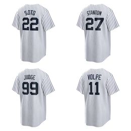 Juan Soto 22 Maillots de baseball Aaron Judge 99 Anthony Volpe 11 Giancarlo Stanton 27 Anthony Rizzo 48 Jersey Blanc Couleur Bouton Up Hommes Taille S-XXXL Cousu