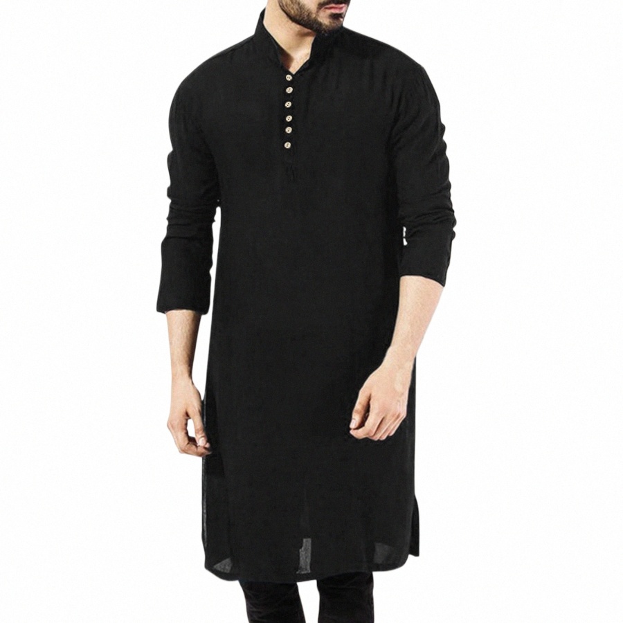 Jubba Thobe Islamische Kleidung für Muslim Fi Man LG Roben Solide LG Sleeve Arabisch Arabisch Einfache Casual Herrenhemd 5XL w9W7 #