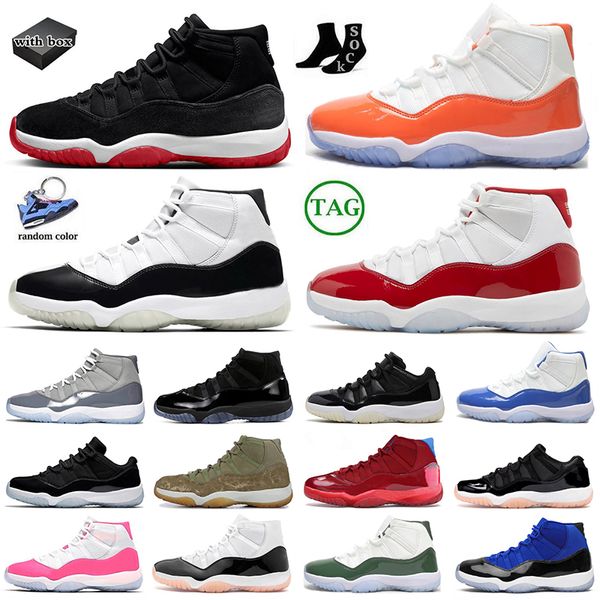 Chaussures de basket-ball J11 pour hommes Jumpman 11 Bred Velvet Cherry Cool Grey 11s DMP Pink Cement Jubilee Gamma Blue High Bred Concord Femmes Baskets Baskets avec boîte