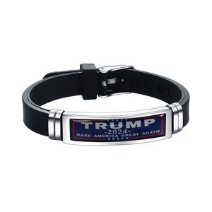 juchiva 2024 Trump Bracelet Président américain Élection Drapeau Pendentif Étiquettes en acier inoxydable Sauver l'Amérique à nouveau Porte-clés